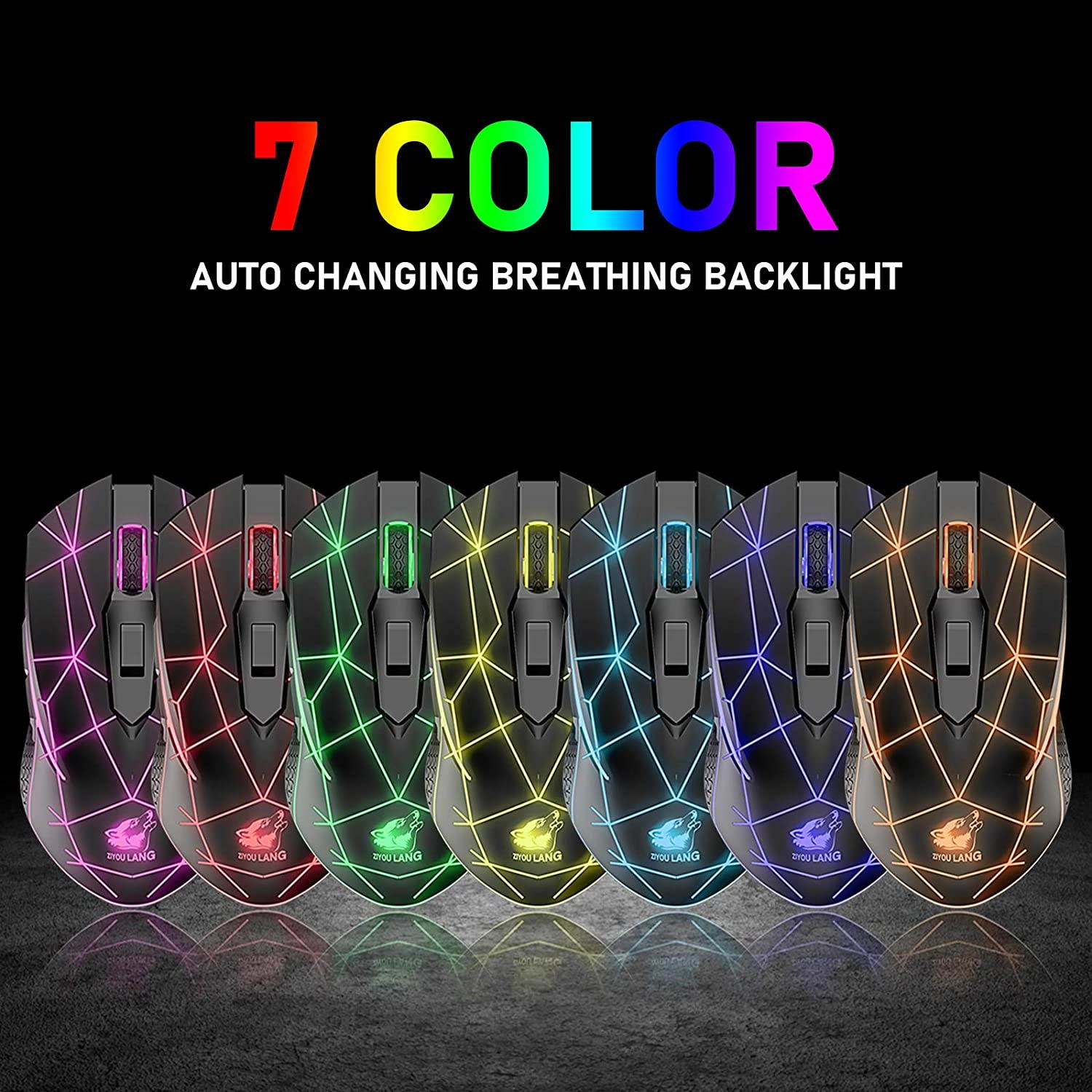 Wireless Gaming Mouse with 2.4Ghz USB Receiver Rainbow RGB Backlight Adjustable DPI Silent Click Rechargeable Ergonomic 6 Buttons Gaming Mouse for Computer Laptop PC Mac Gamer Office Use