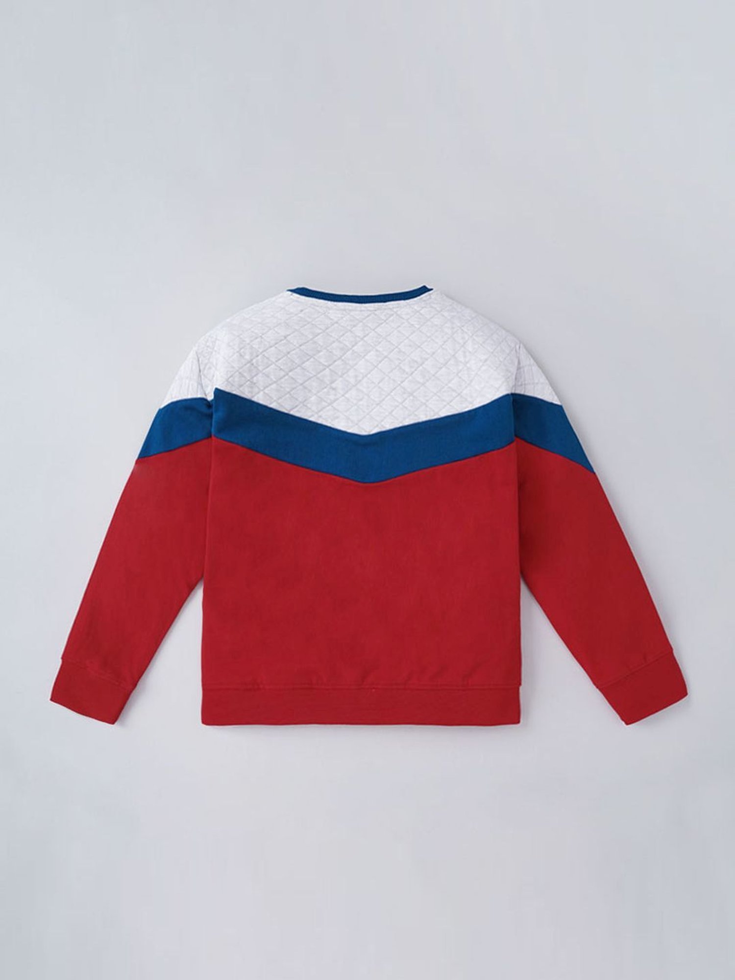 Ed-a-Mamma Kids Red & White Cotton Color Block Full Sleeves Sweatshirt
