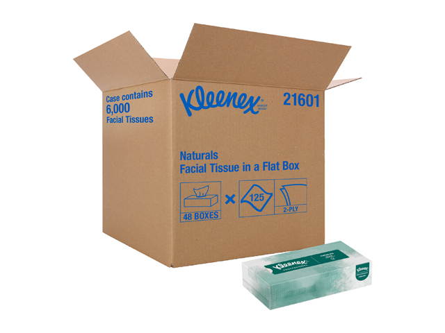 Kleenex Professional Naturals Facial Tissue for Business (21601), Flat Face Tissue Box, 2-PLY, 48 Boxes / Case, 125 Soft Sheets / Box, 6,000 Sheets / Case