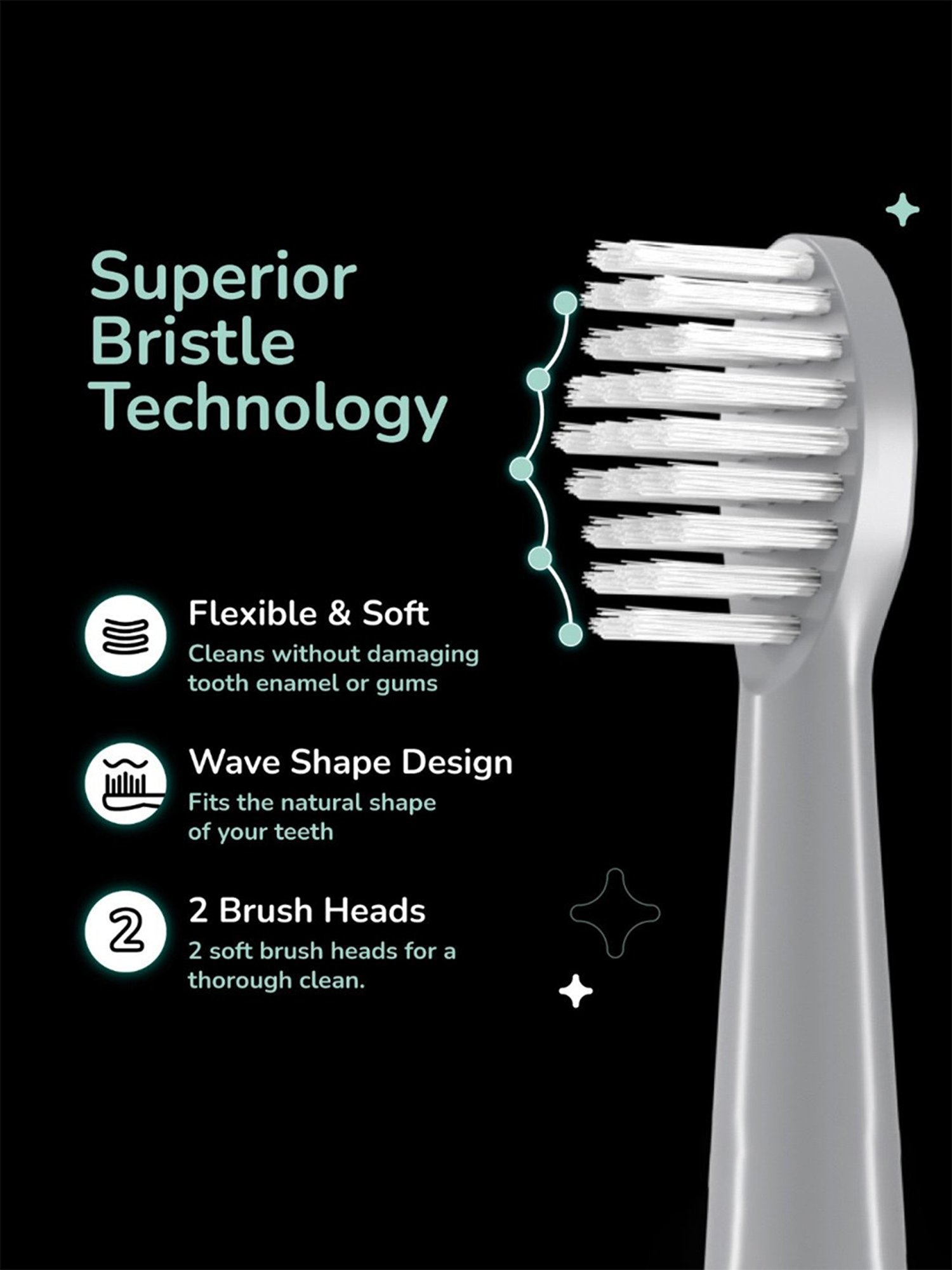 Caresmith Spark Rechargeable Electric Toothbrush with 2 Brush Heads (Black)