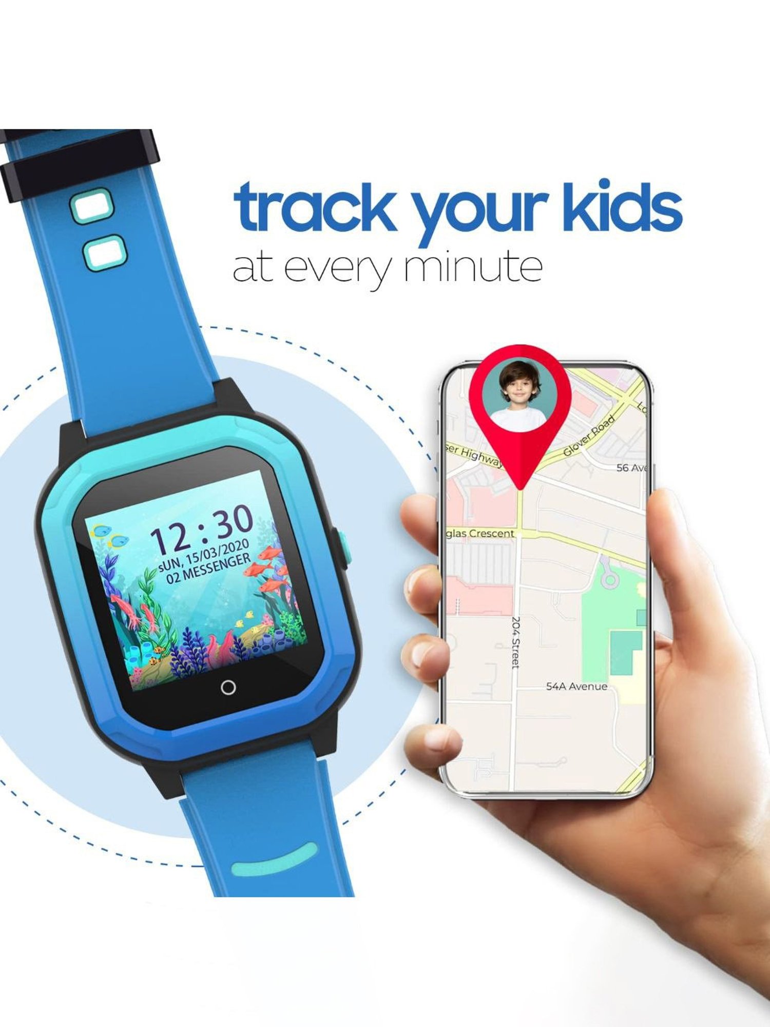 Turet Smartwatch for Kids with HD Display, Camera, SOS Button, Phone & Video Calling (Blue)