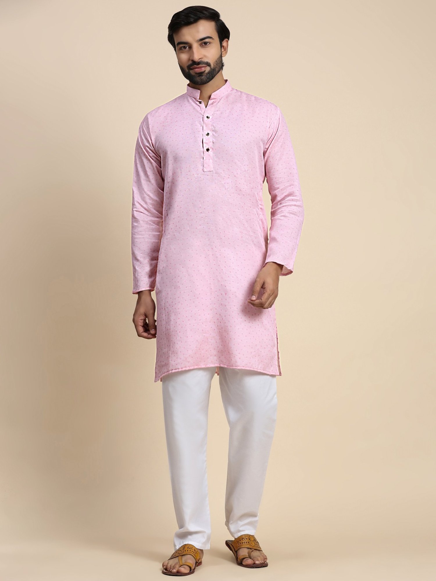 Pro-Ethic Style Developer Pink & White Cotton Regular Fit Printed Kurta Bottom Set
