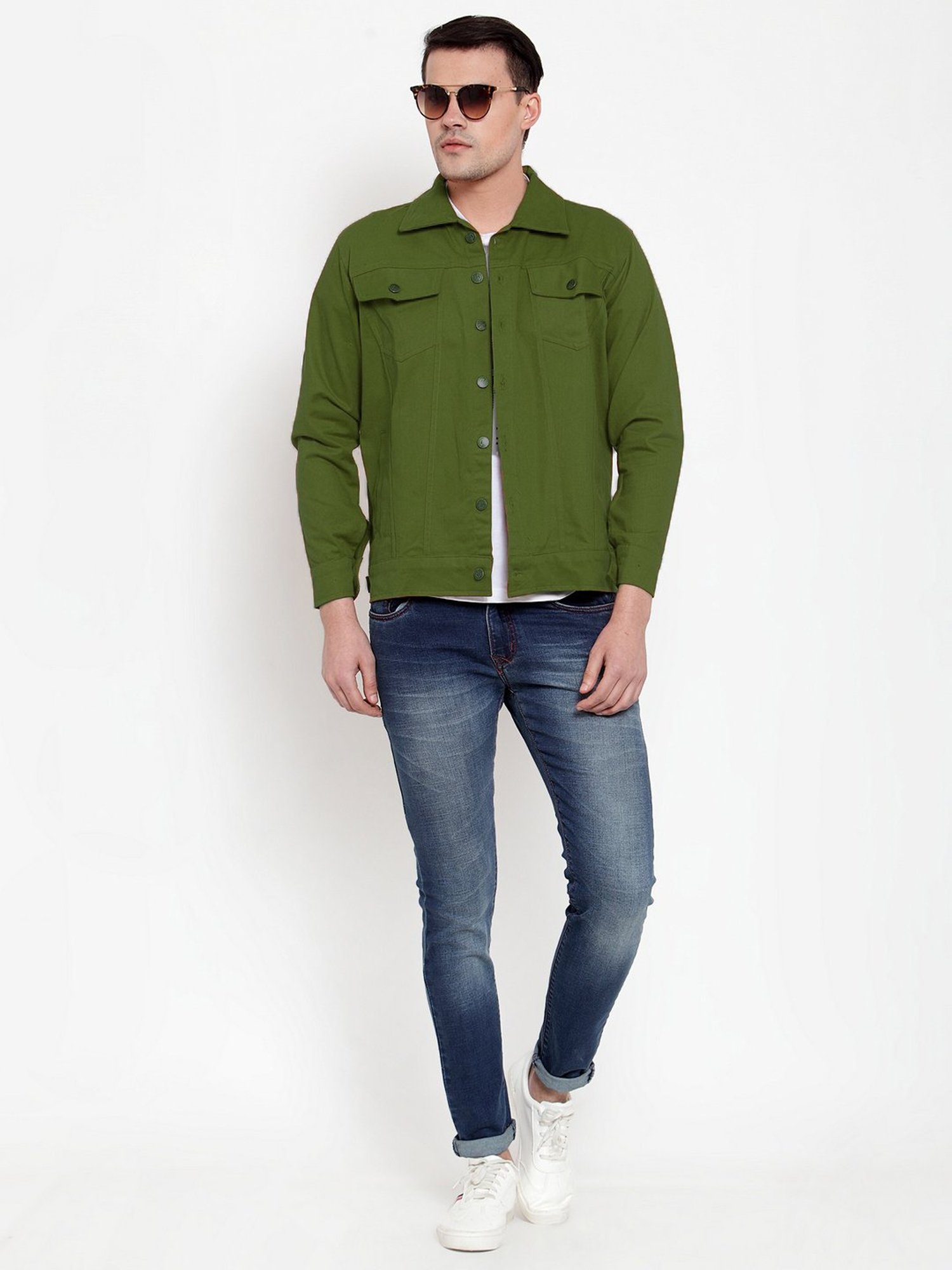 VOXATI Green Full Sleeves Shirt Collar Denim Jacket