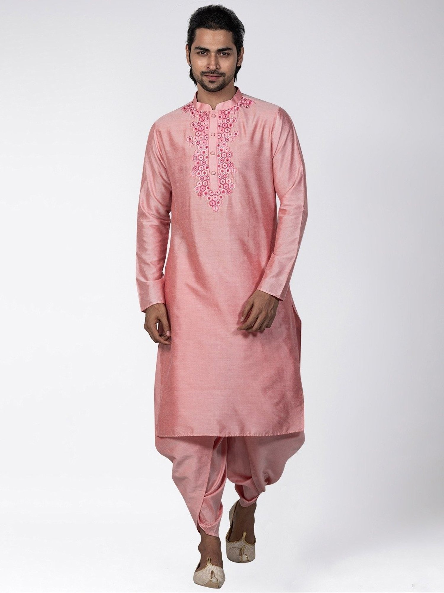 KISAH Pink Regular Fit Embroidered Kurta Bottom Set