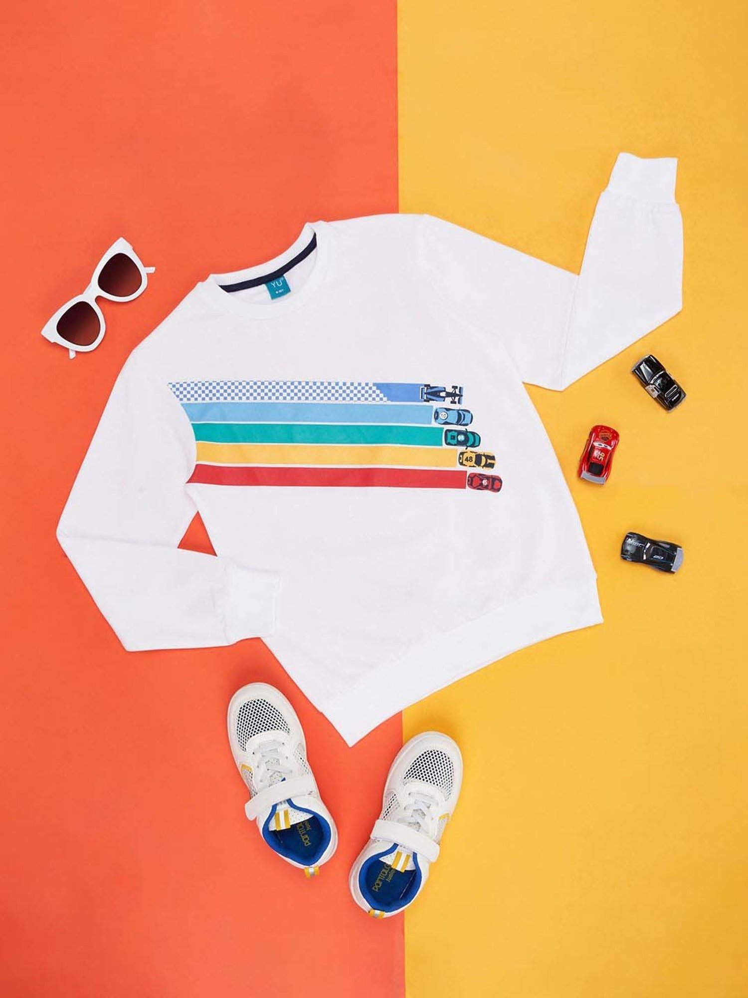 YU by Pantaloons Kids Off-White Printed Full Sleeves Sweatshirt