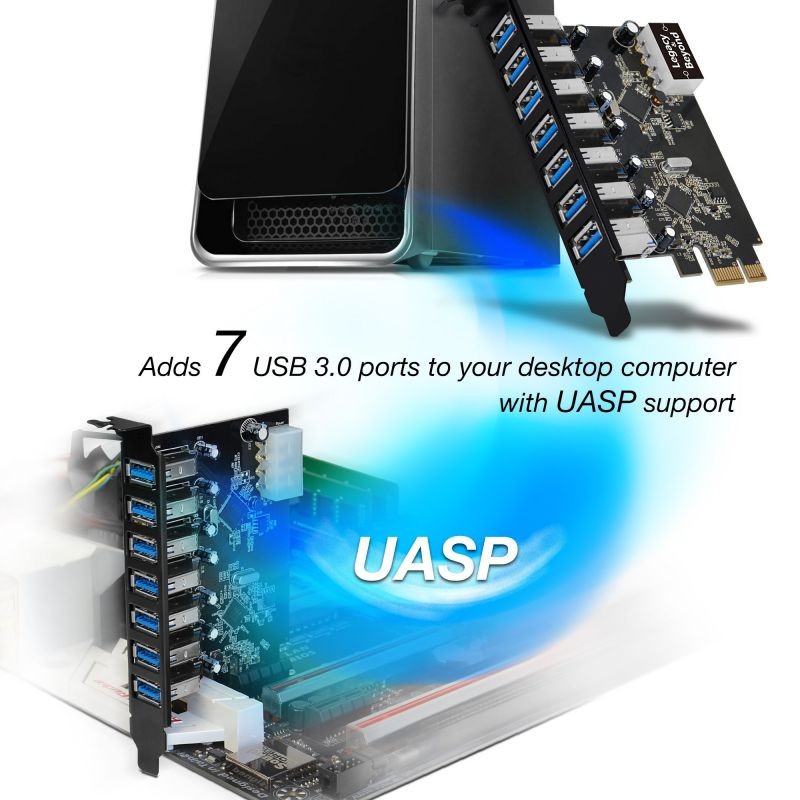 SIIG Legacy and Beyond Series PCIe to USB 3.0 7-Port PCI Express Card (External PCIe Host Card), Supports UASP