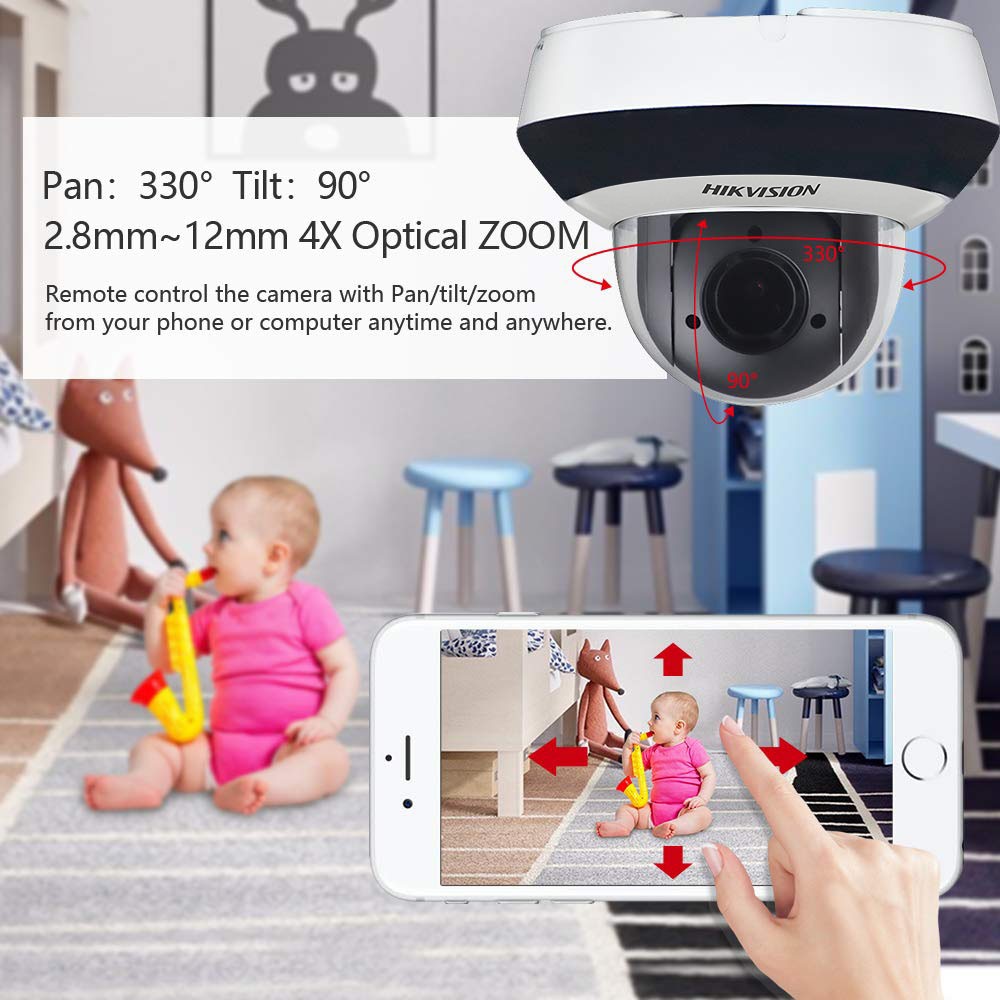 Hikvision 4MP HD PTZ Outdoor POE IP Camera DS-2DE2A404IW-DE3, Pan/Tilt/2.8mm~12mm 4X Optical Zoom, 4-Megapixel (2560x1440),Night Vision 20m,SD Card Recording,Audio Input Output IP66 IK10 H.265+, 1-Pcs