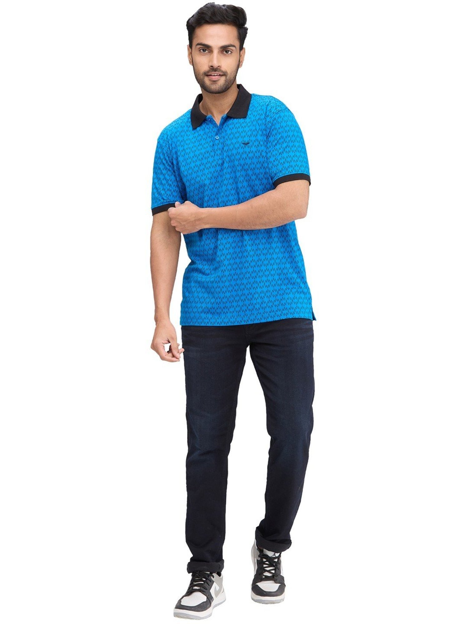 Park Avenue Blue Slim Fit Printed Polo T-Shirt