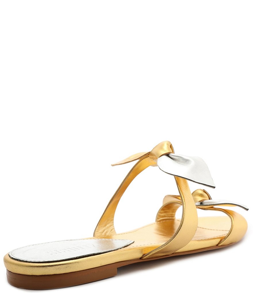 Schutz Elora Flat Bow Knot Metallic Leather Sandals