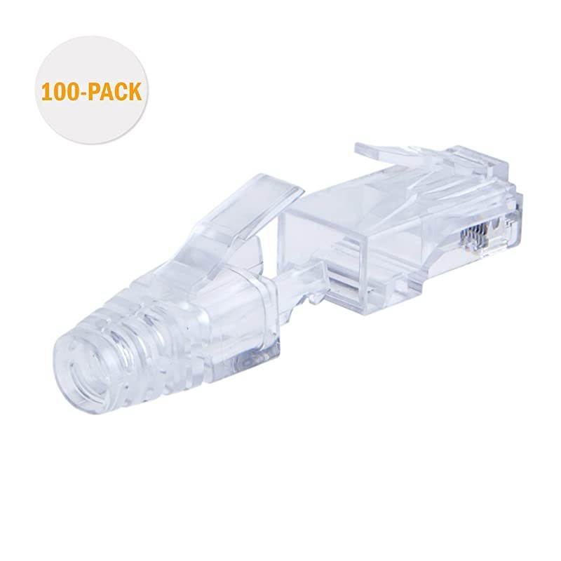 10-Pack Cat 6 RJ45 Connector Modular Plug with Strain Relief Boots, Transparent