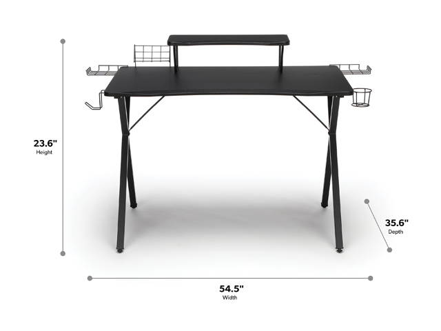 Essentials Collection 55" Gaming Computer Desk, 35" Monitor Shelf, X-Base, in Black/Black (ESS-1100-BLK-BLK)