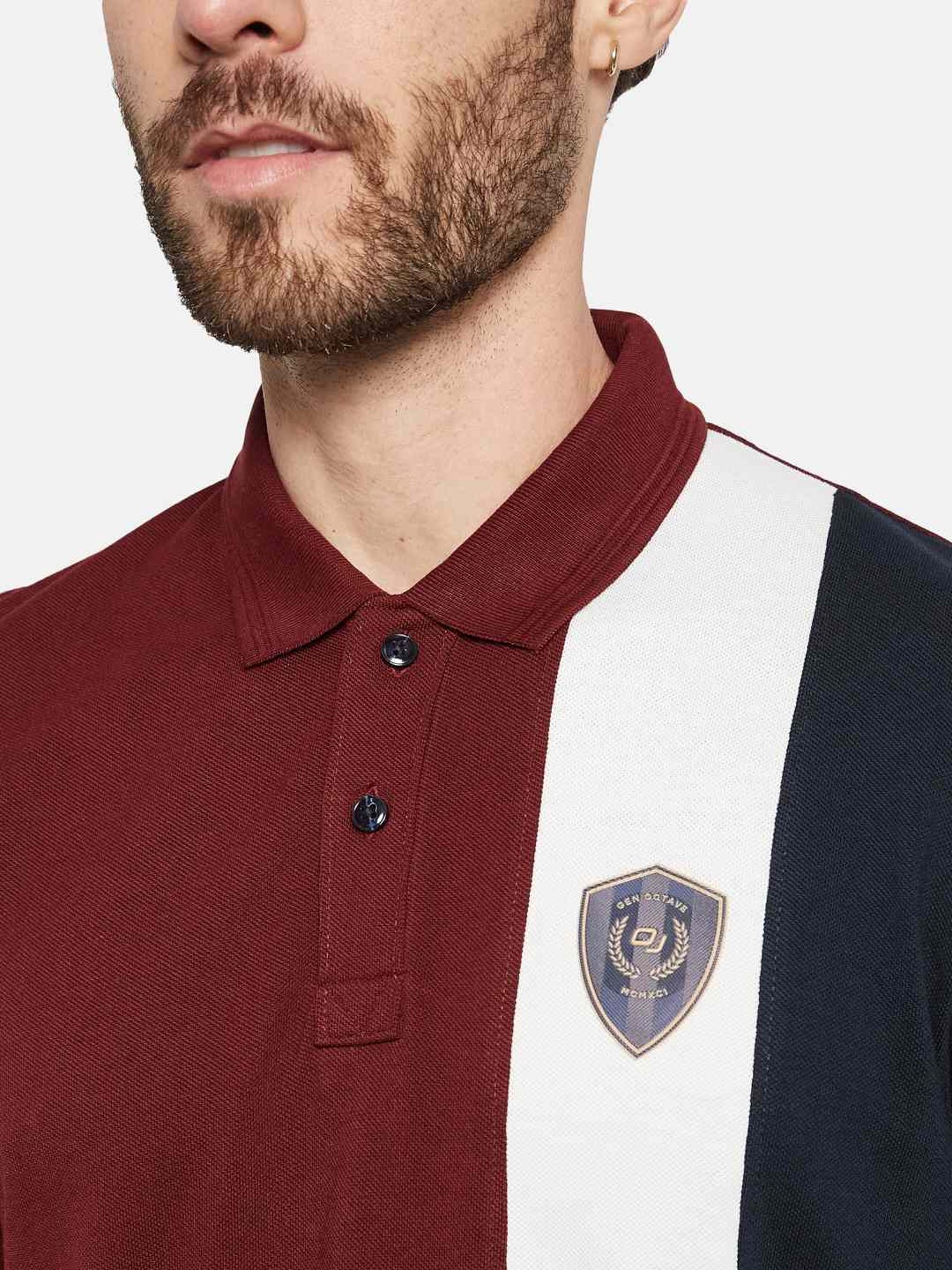 Octave Merlot Cotton Regular Fit Colour Block Polo T-Shirt