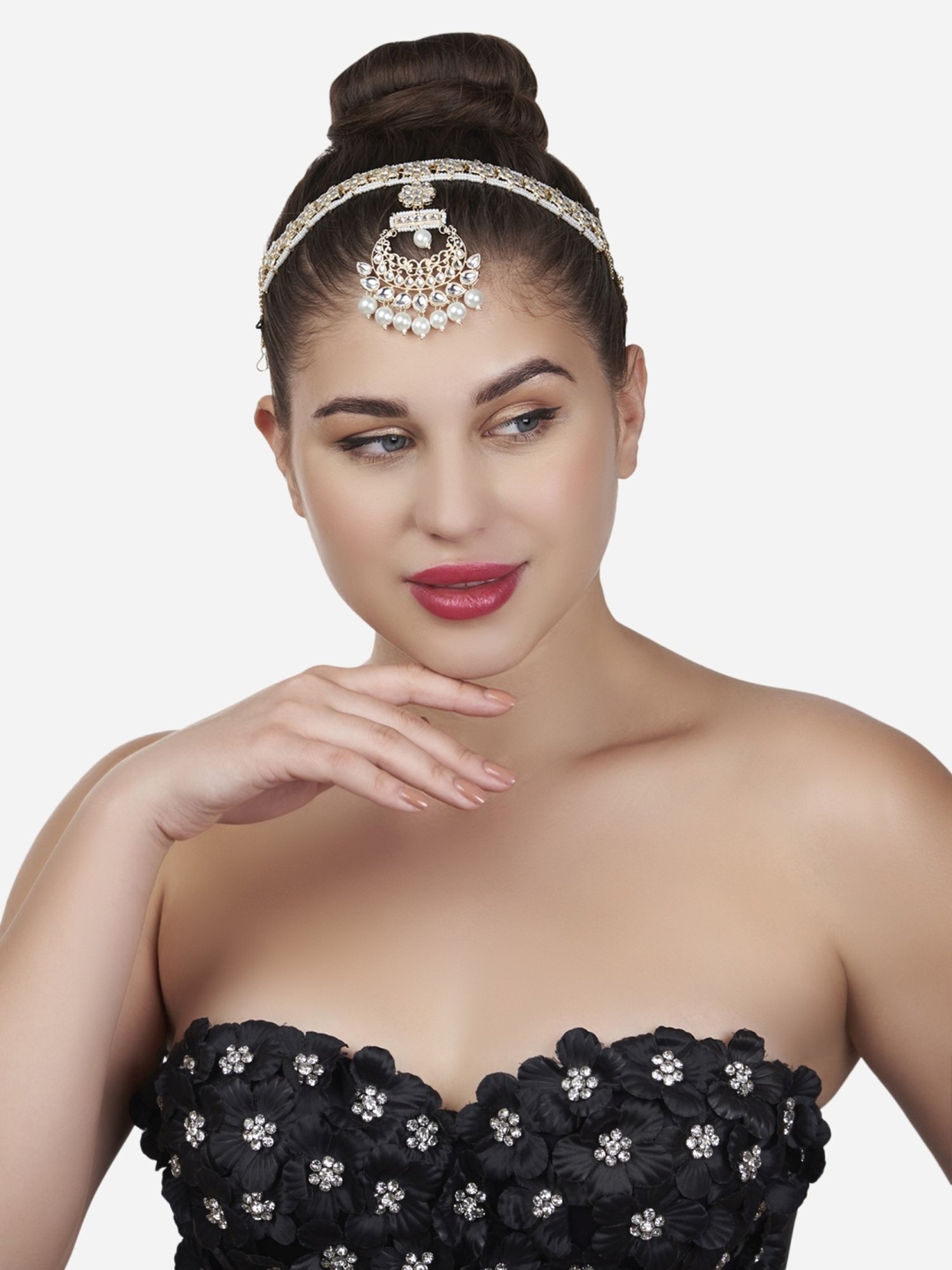 Zaveri Pearls Gold Tone Floral Kundan & Pearls Bridal Matha Patti Style Maangtikka-ZPFK13192