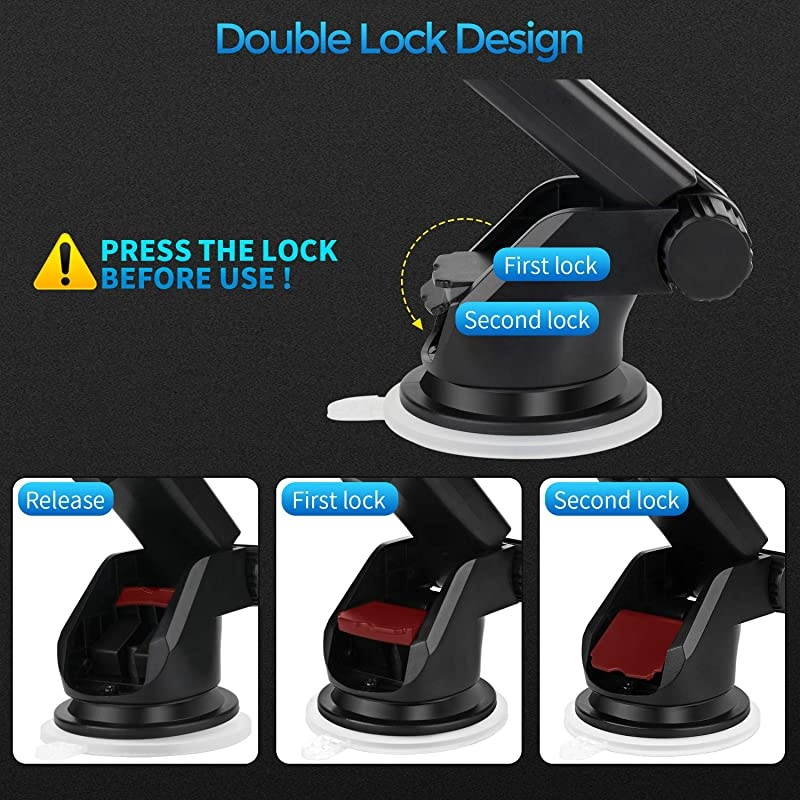 car Holder,Cell Holder for car(with Air Vent Clip) for Car Dashboard Windshield,Long Arm Strong Suction,Compatible All  Mobile s