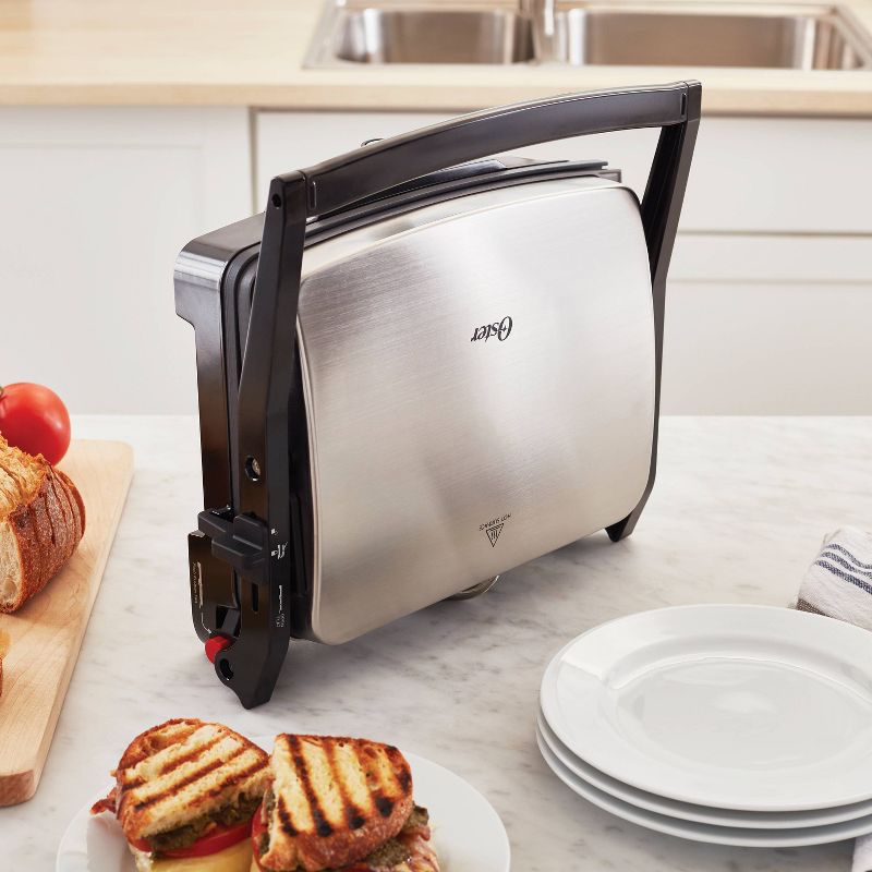 Oster DiamondForce 3-in-1 Nonstick Indoor Grill, Panini Press and Lay-Flat Grill - Stainless Steel