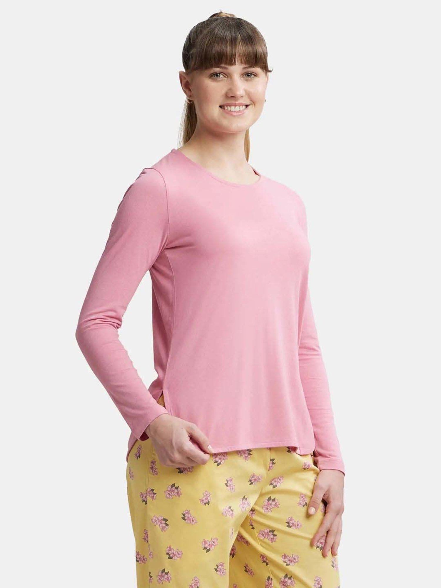 Jockey RX21 Women's Micro Modal Cotton Relaxed Fit Solid Round Neck Full Sleeve T-Shirt