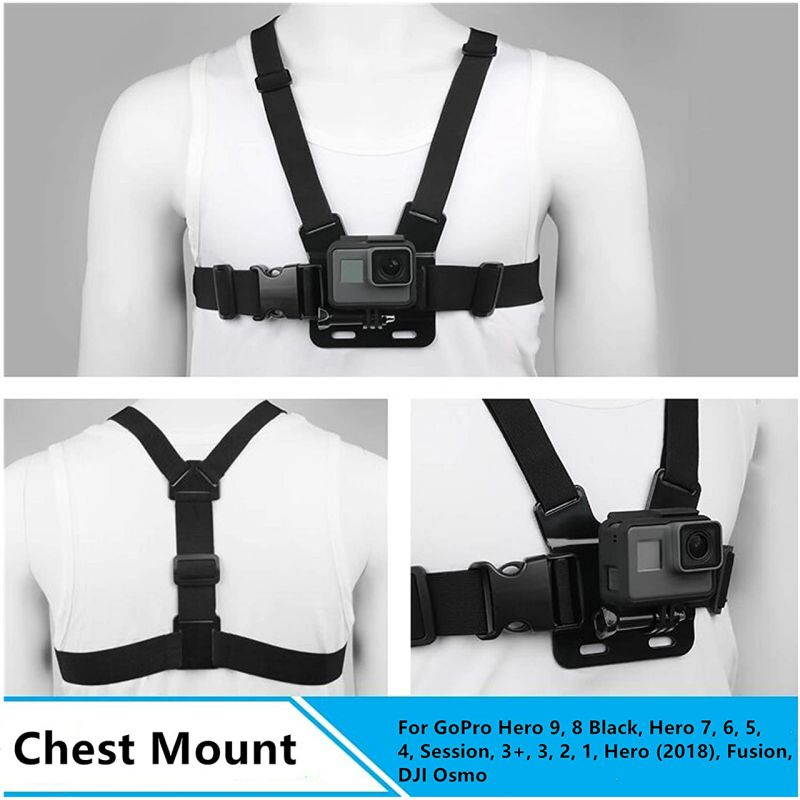 ROME CARE 2 in 1 Chest Mount Harness Chesty Head Mount Strap for Action Camera Compatible with GoPro Hero 9, 8,Max,Go Pro Hero 7, 6, 5, 4, Session, 3+, 3, 2, 1, Hero (2018), Fusion, DJI Osmo,AKASO