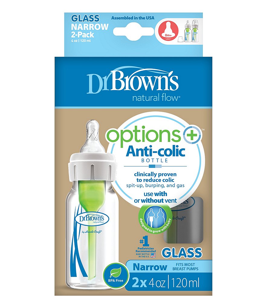 Dr. Brown's Options+&trade; Anti-Colic Narrow 4oz Glass Baby Bottles 2-Pack