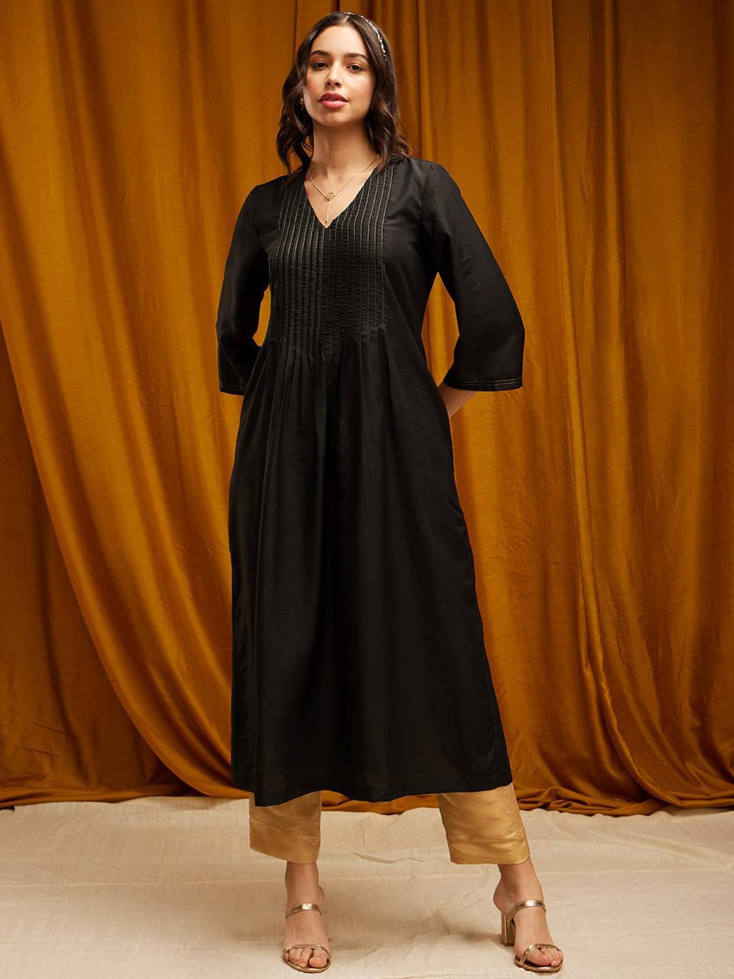 Pink Fort Black A Line Kurta