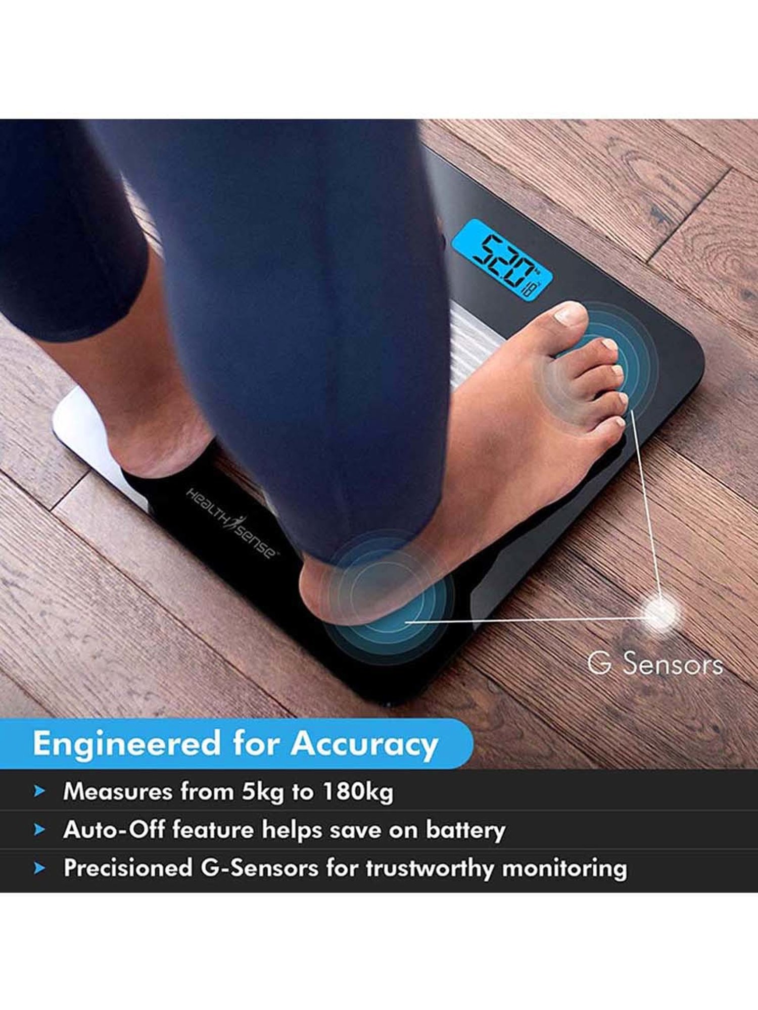 HealthSense Dura-Glass PS-115 Personal Weighing Scale (Black)