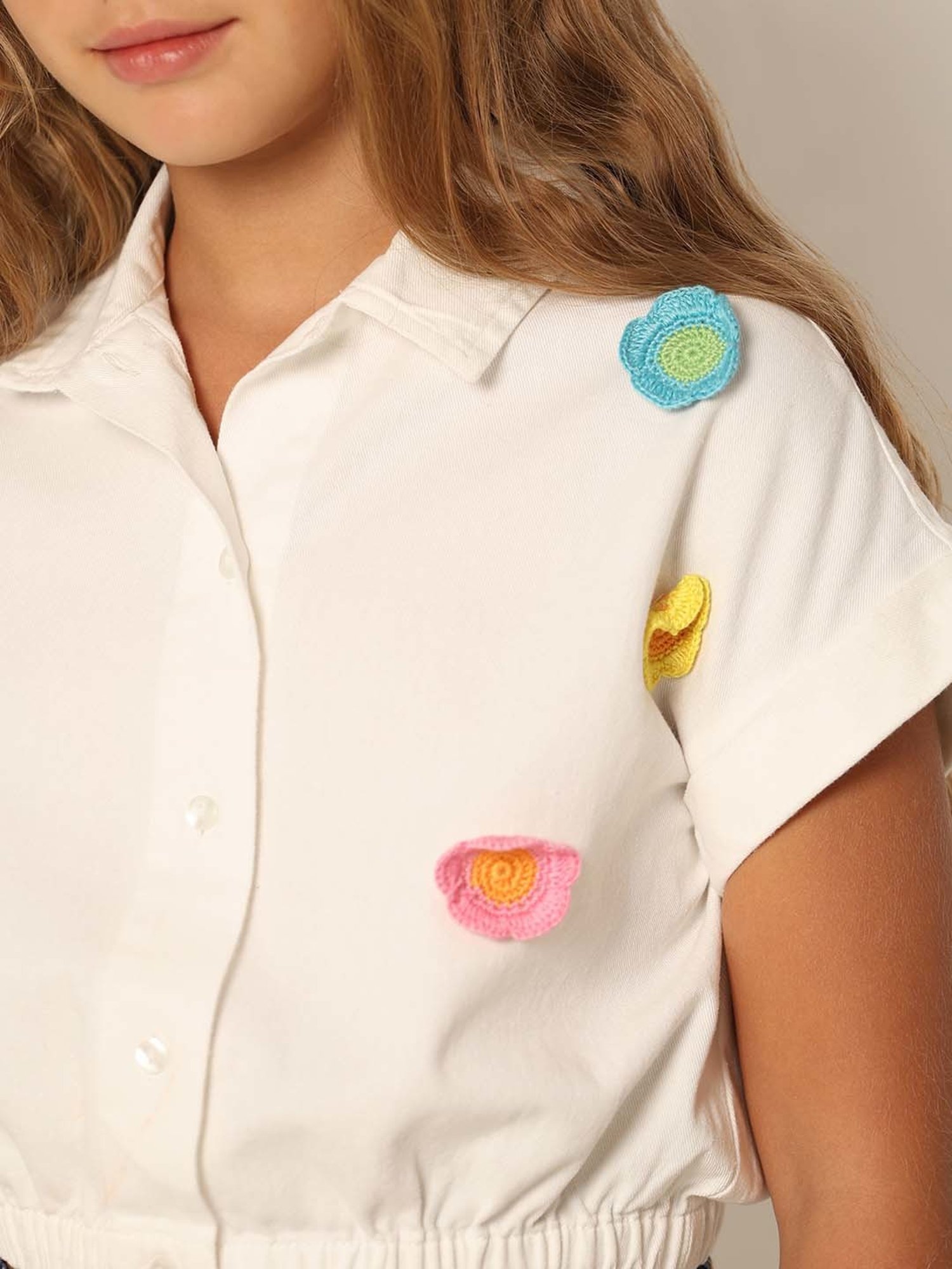 VERO MODA GIRL White Cotton Applique Shirt