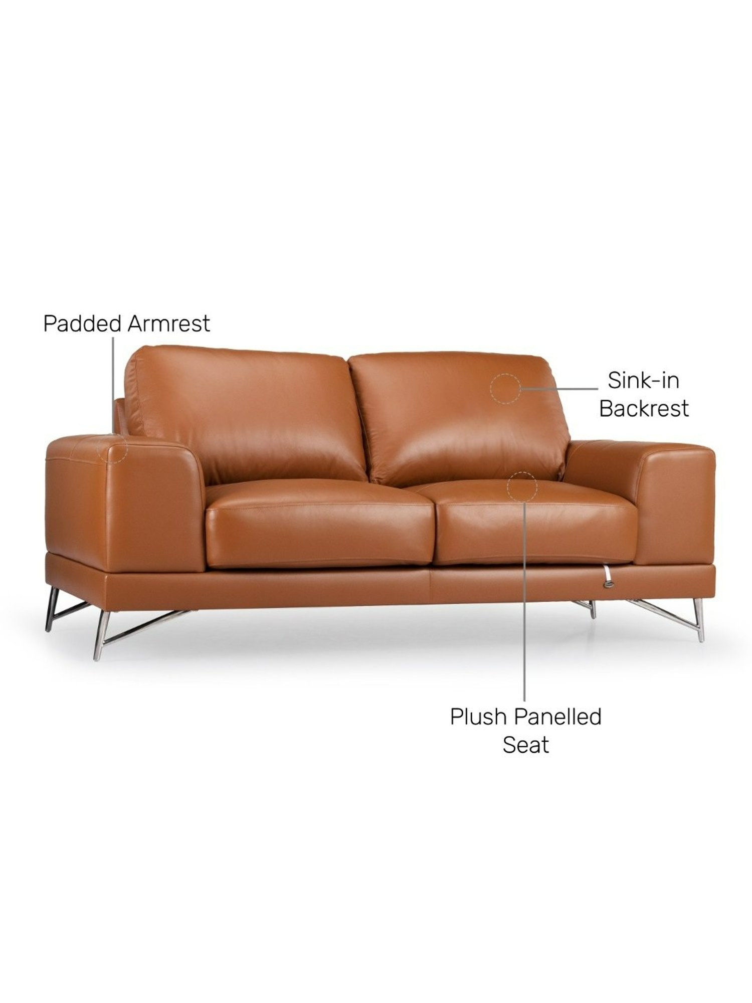 Durian Sanford Contemporary Tan Brown Leather 2 Seater Sofa