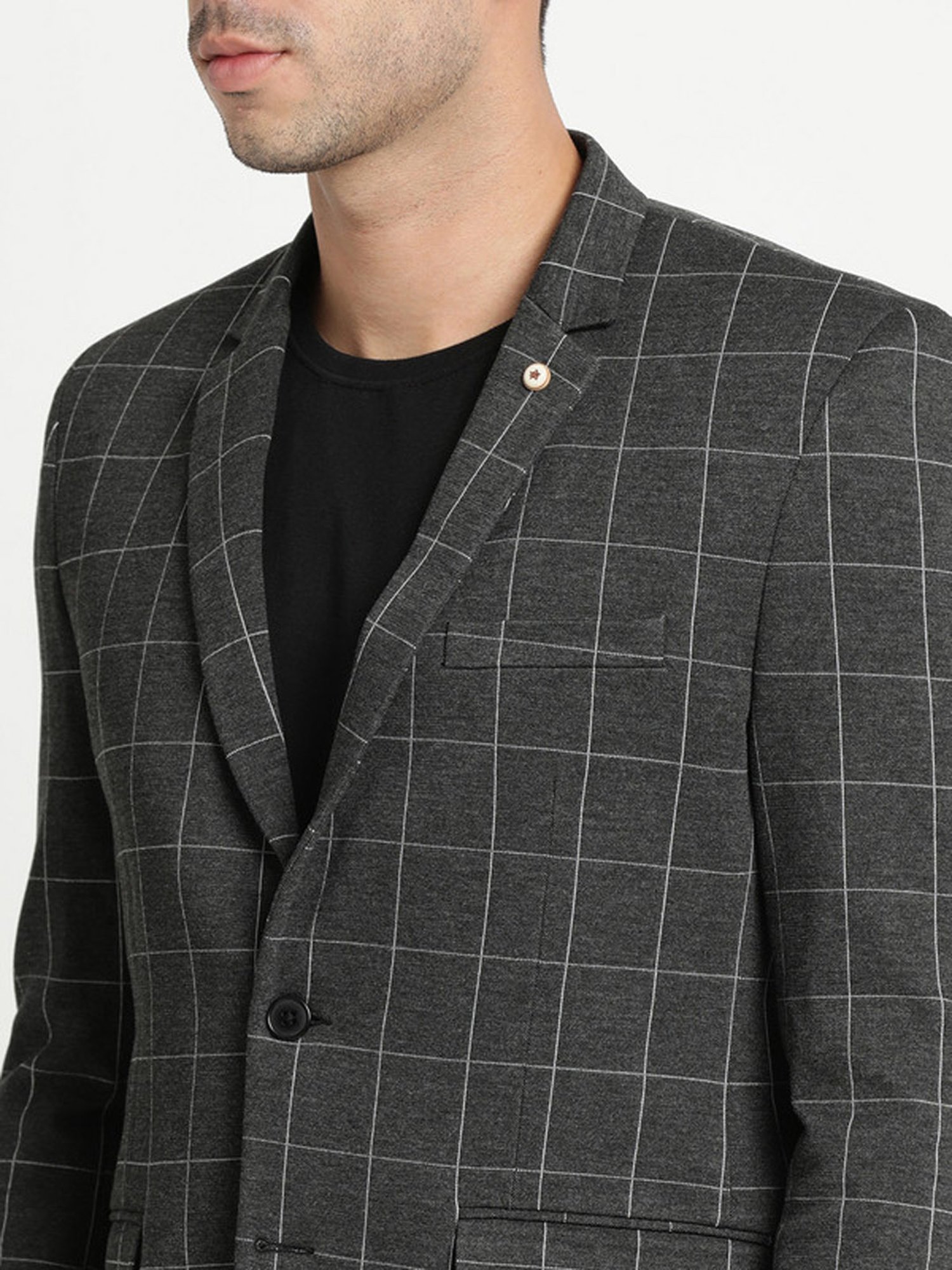 Turtle Grey Slim Fit Checks Blazer