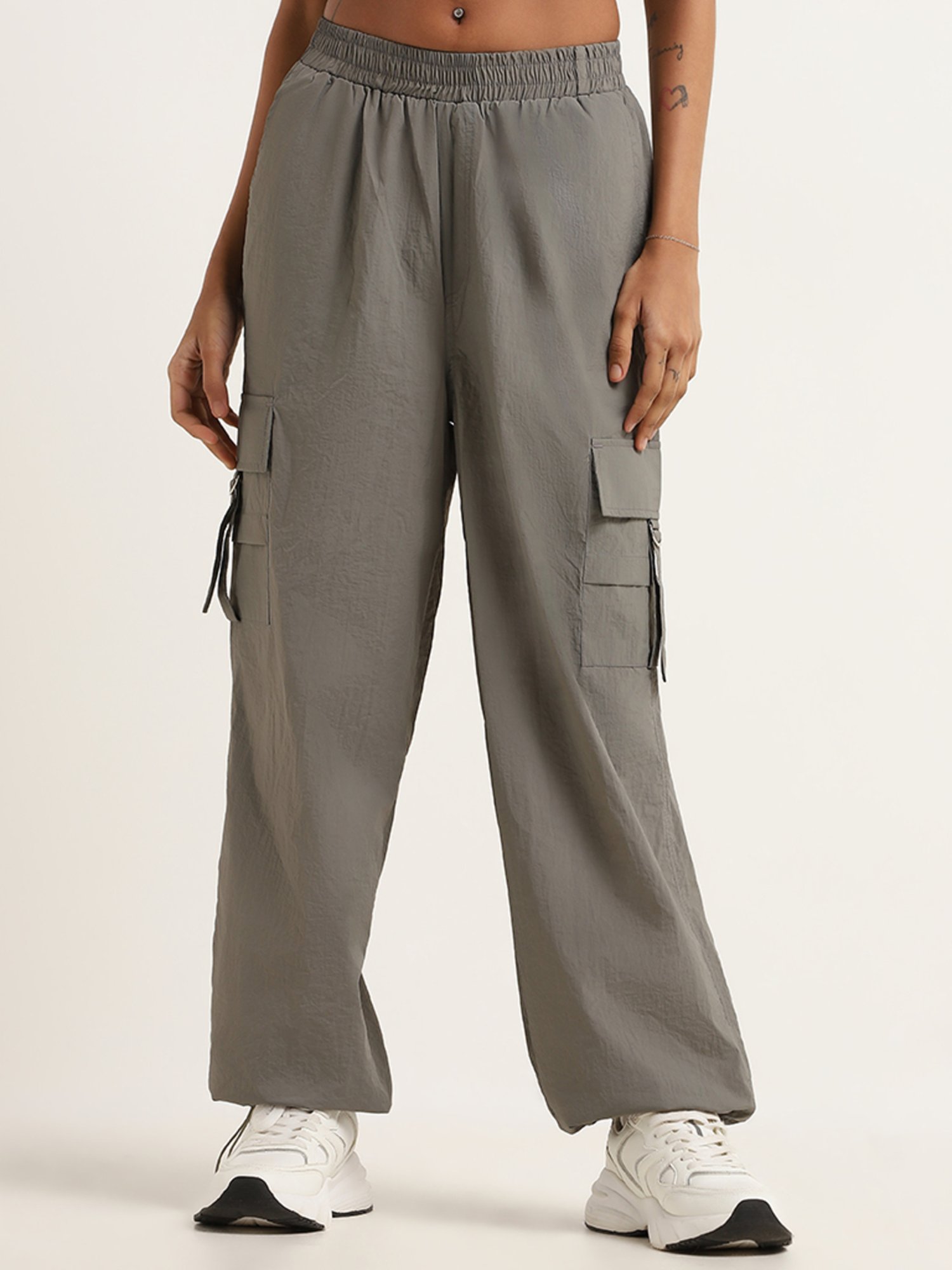 Studiofit by Westside Grey Mid Rise Cargo Pants