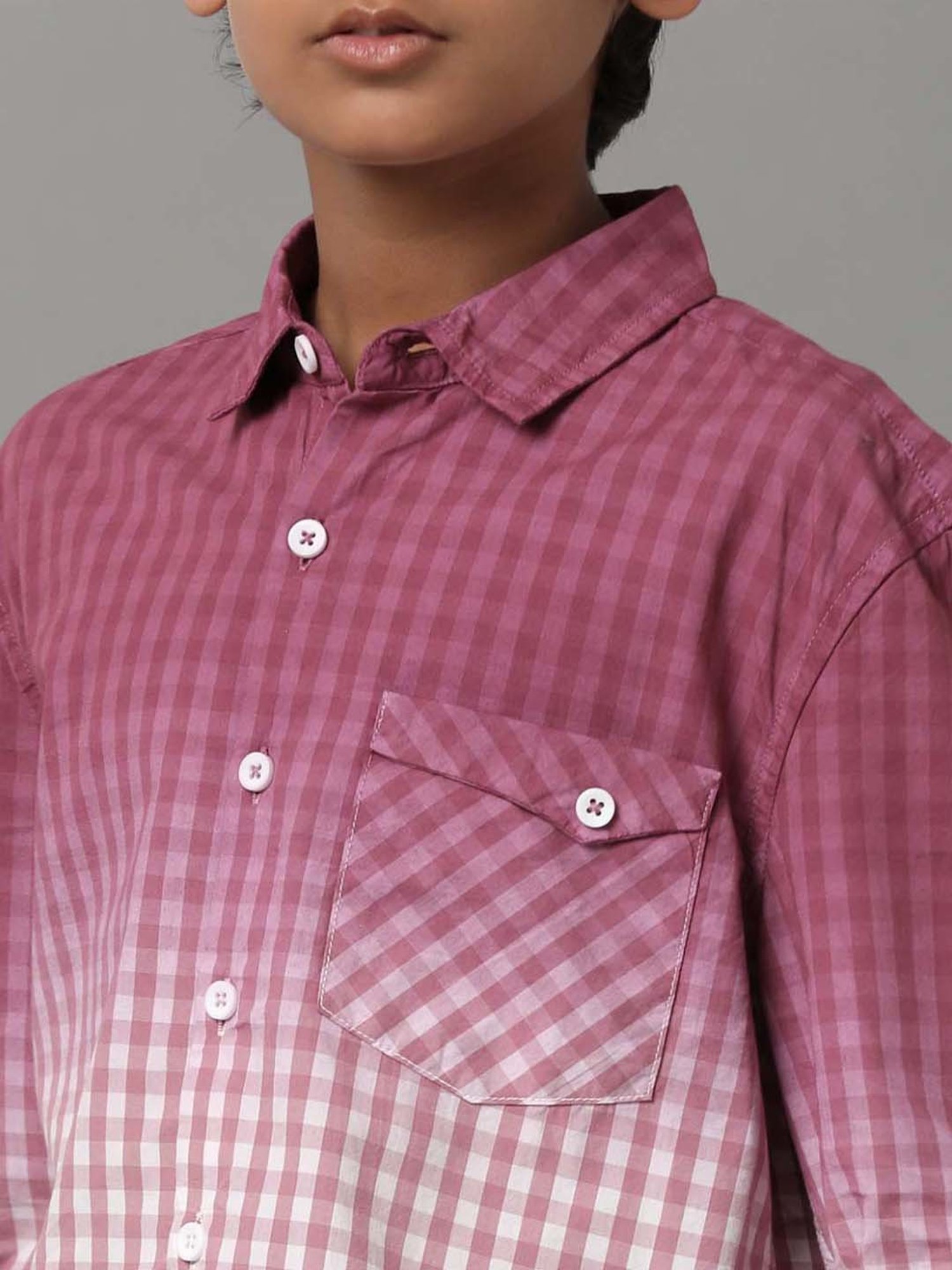 Under Fourteen Only Kids Pink Cotton Chequered Full Sleeves Shirt
