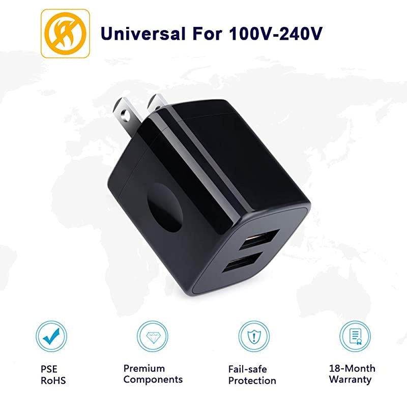Charger Charger Cube Charging Block Fast Charge Dual Port 21A USB Power Brick Phone Charger Plug Box Heads Compatible iPhone Xs MaxXsXRX876S6 Plus Samsung Galaxy S10S10e S9S8Plus S7