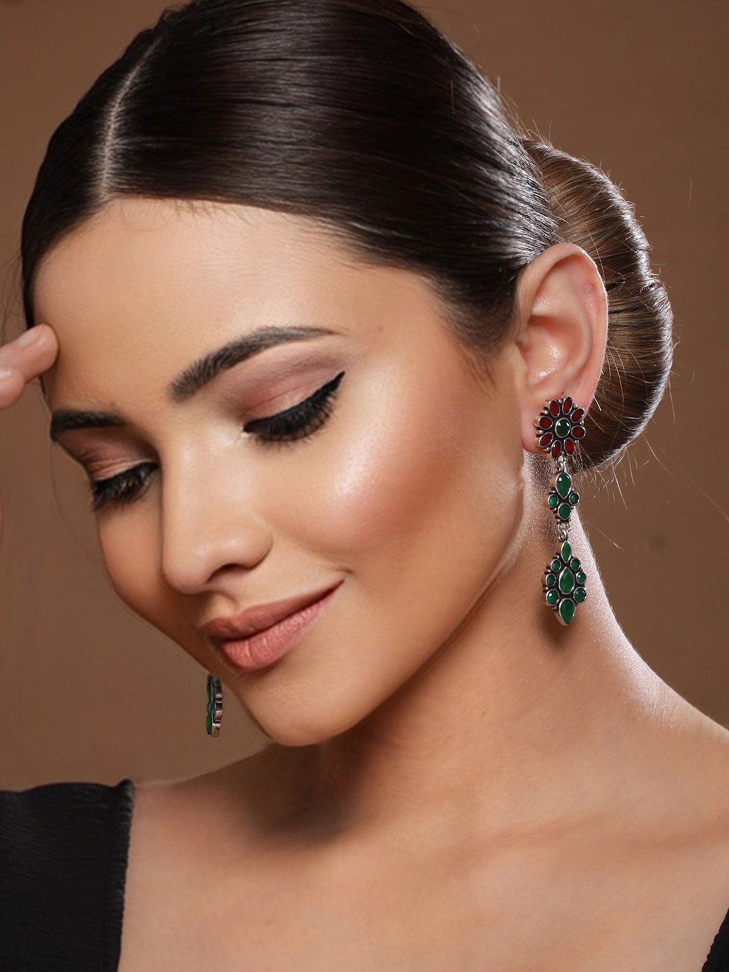 Saraf RS Jewellery Yellow stone studded Drop Earrings