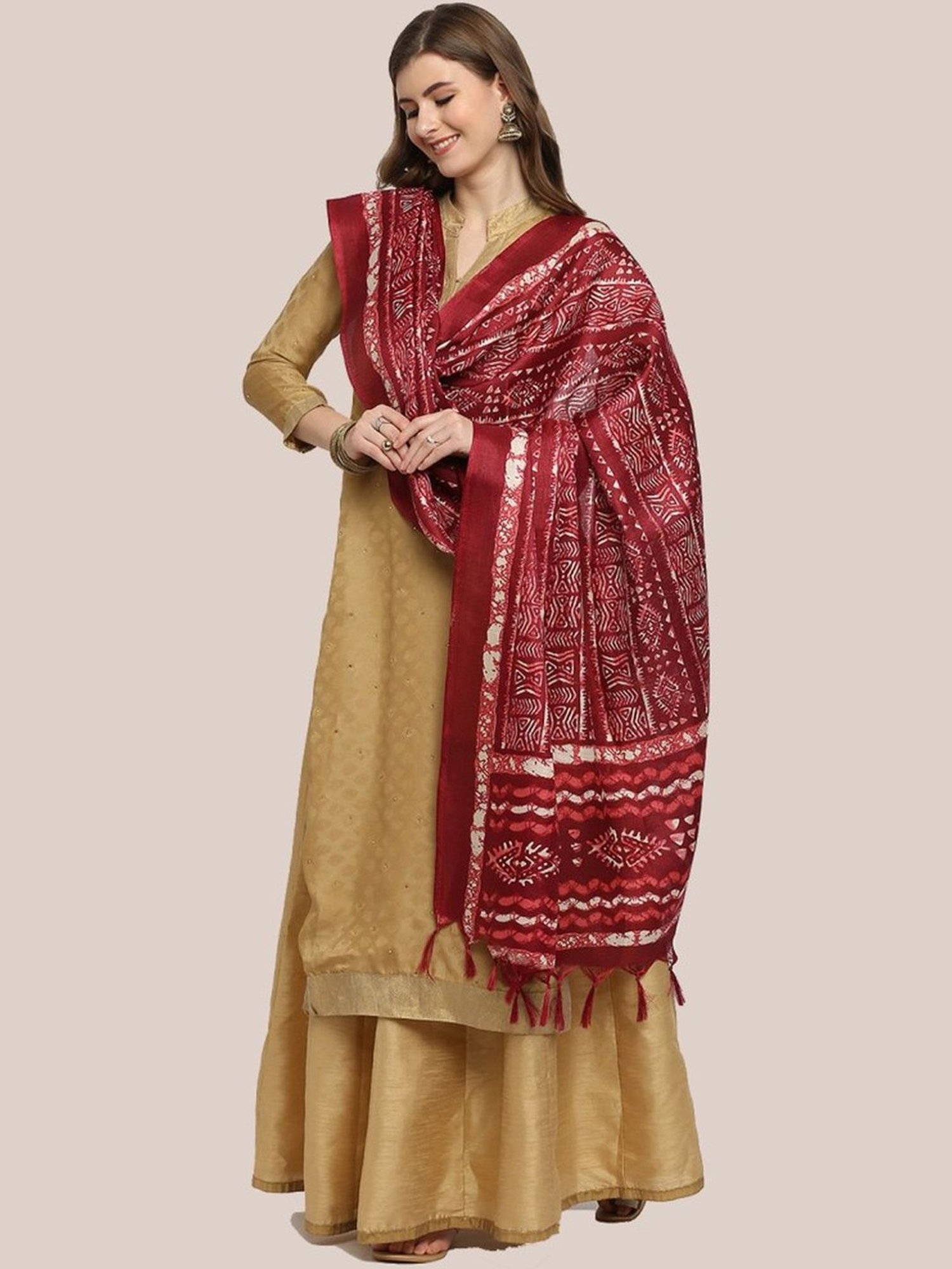 Dupatta Bazaar Maroon Printed Dupatta