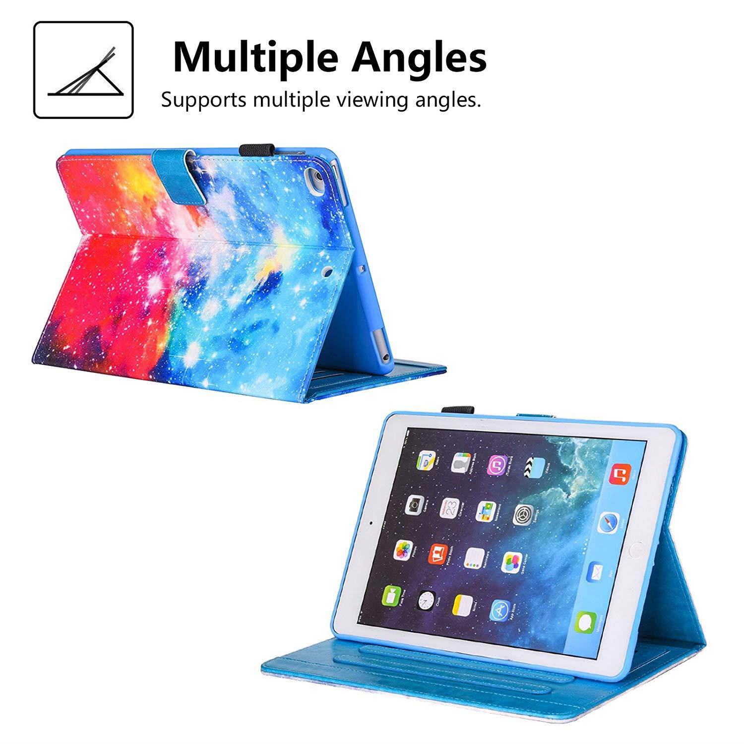 Casii iPad 5 Gen/6th Generation Case,Ultra Slim Lightweight Smart PU Leather Folio Stand Cover with Auto Sleep/Wake Card Slots Pencil Holder for 9.7" iPad 2018/2017 iPad Air/Air2,Colorful Starry Sky