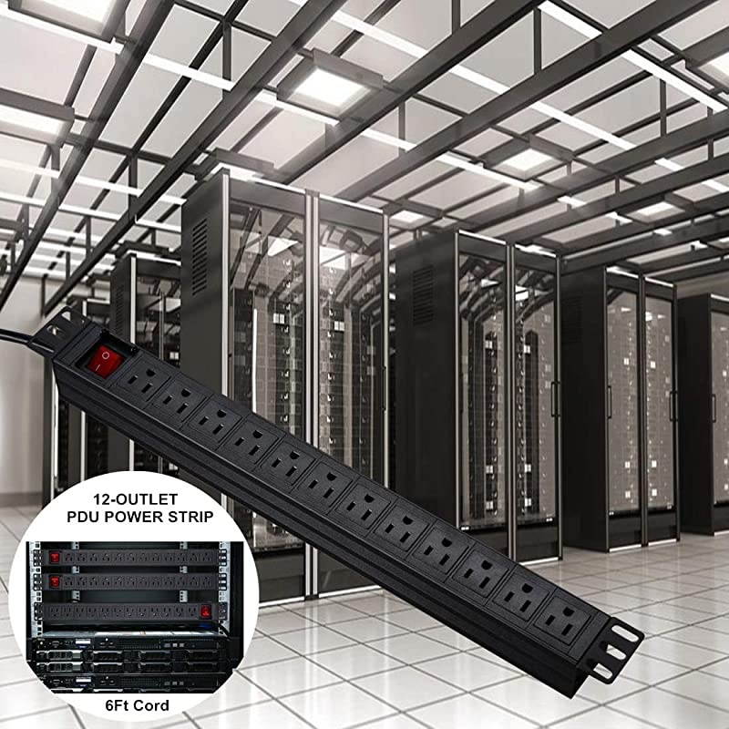 Network Grade 12 Right Angle Outlets Rackmount PDU Power Strip with 6ft Cord Surge Protector 15A125V Black