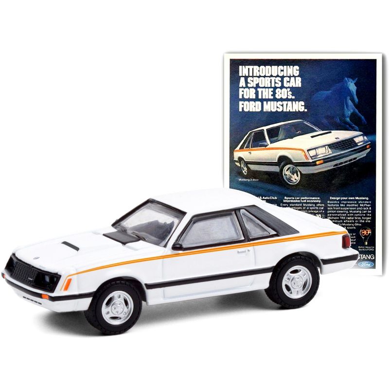 1980 Ford Mustang White with Stripes "Vintage Ad Cars" Series 4 1/64 Diecast Model Car by Greenlight