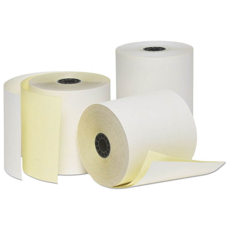 UNIVERSAL Carbonless Paper Rolls White/Canary 3" x 90 ft 50/Carton 35767