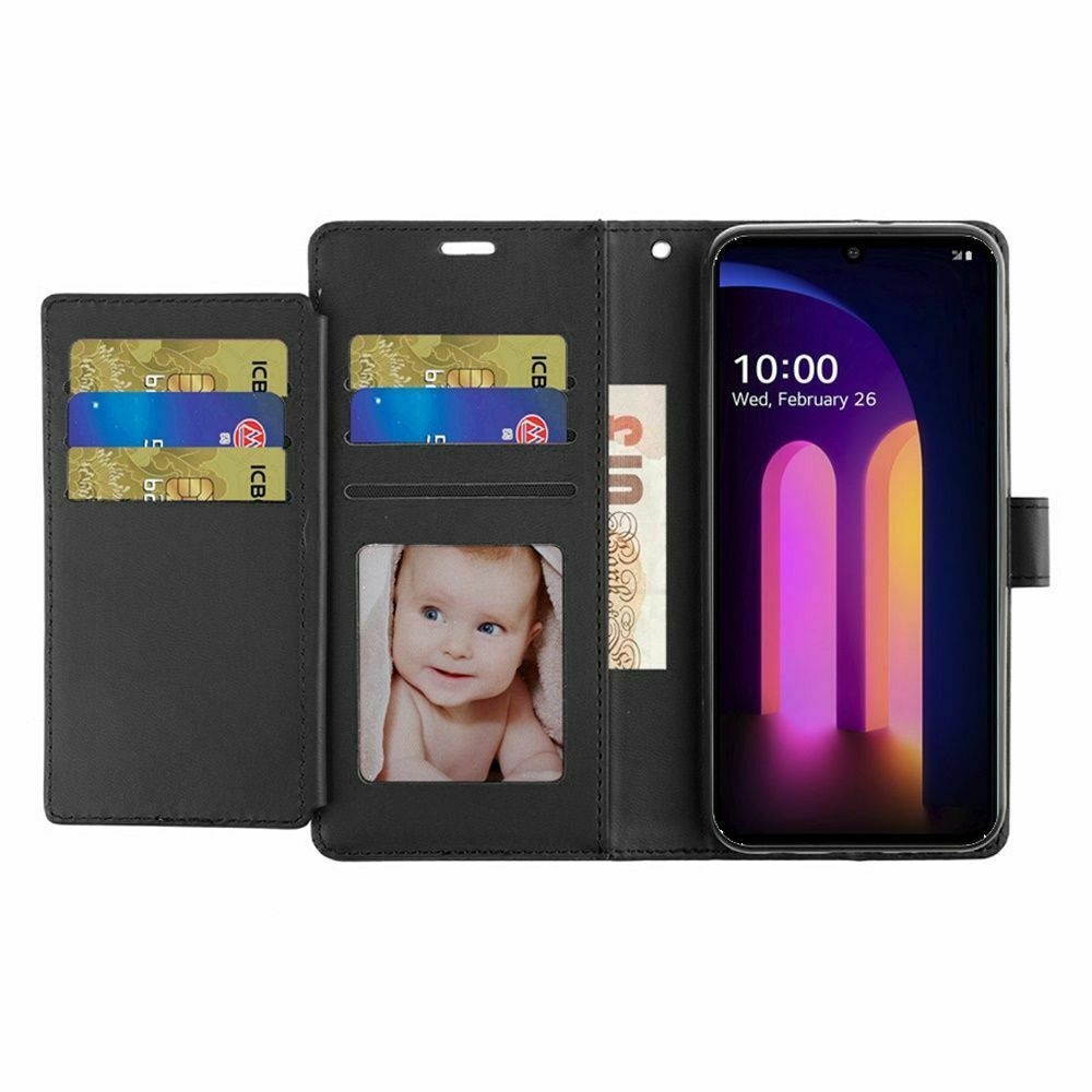 For LG V60 ThinQ 5G Wristlet Magnetic Metal Snap Wallet Credit Card Holder Case