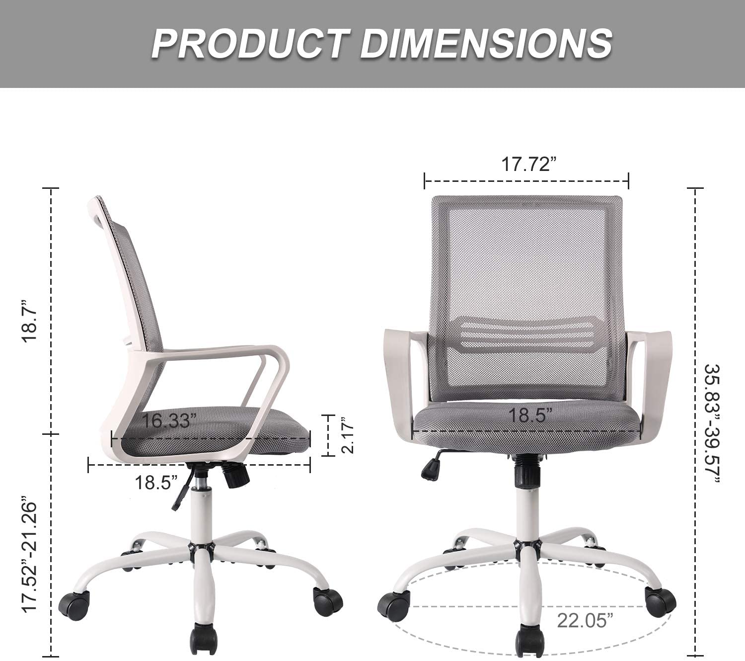 SMUGDESK Home Office Chair, Mid Back Mesh Office Computer Swivel Desk Task Chair, Ergonomic Executive Chair with Armrests