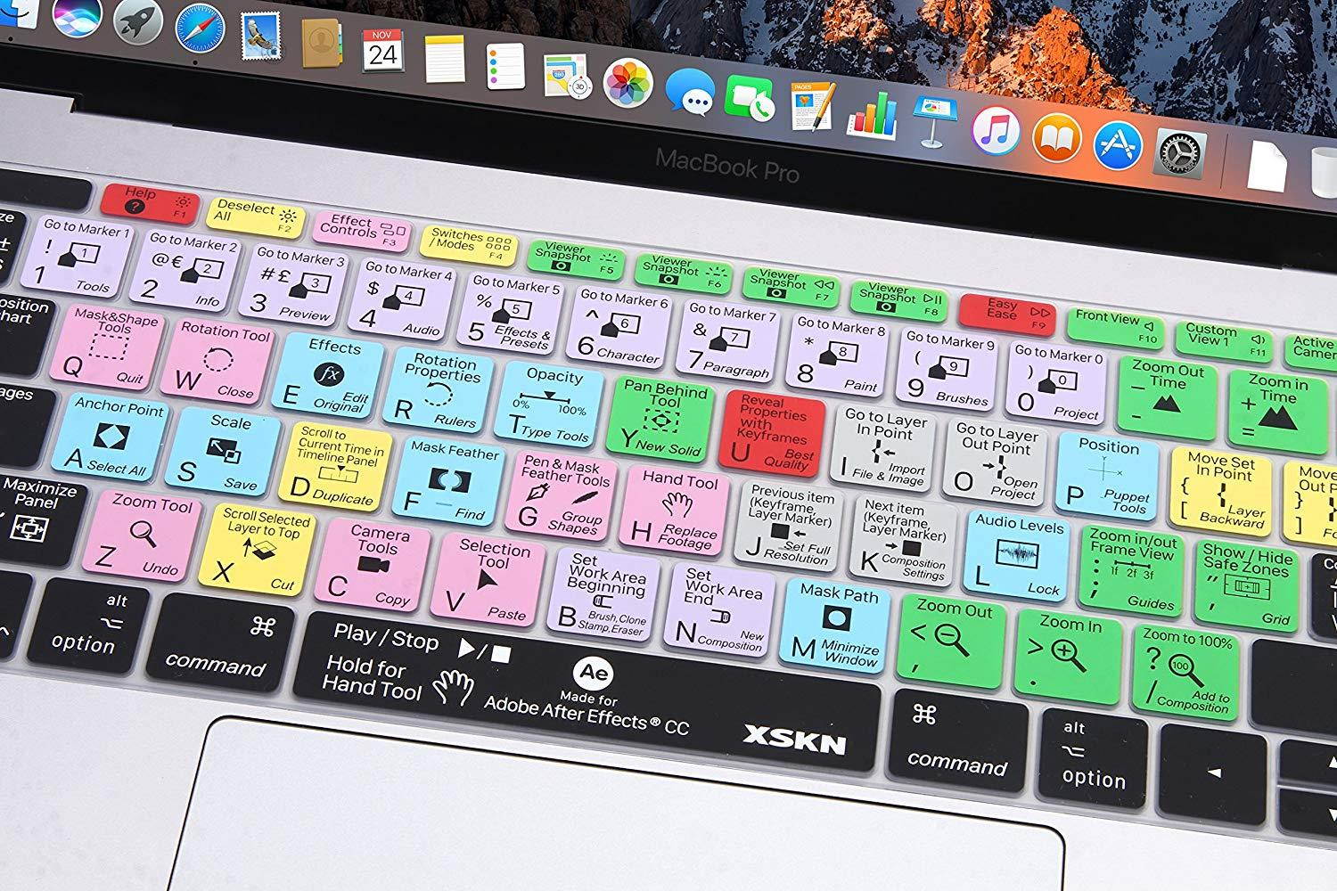 XSKN 2016 Shortcut Design Series Keyboard Skin Cover for New Macbook 12 (2015 Model A1534) and New MacBook Pro 13 (2016 Newest Version A1708, No Touch Bar), US&EU Version (After Effects)