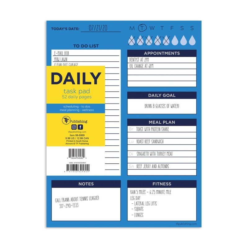 Undated Planner 8" x 6" Bright Blue Daily Task Pad - TF Publishing