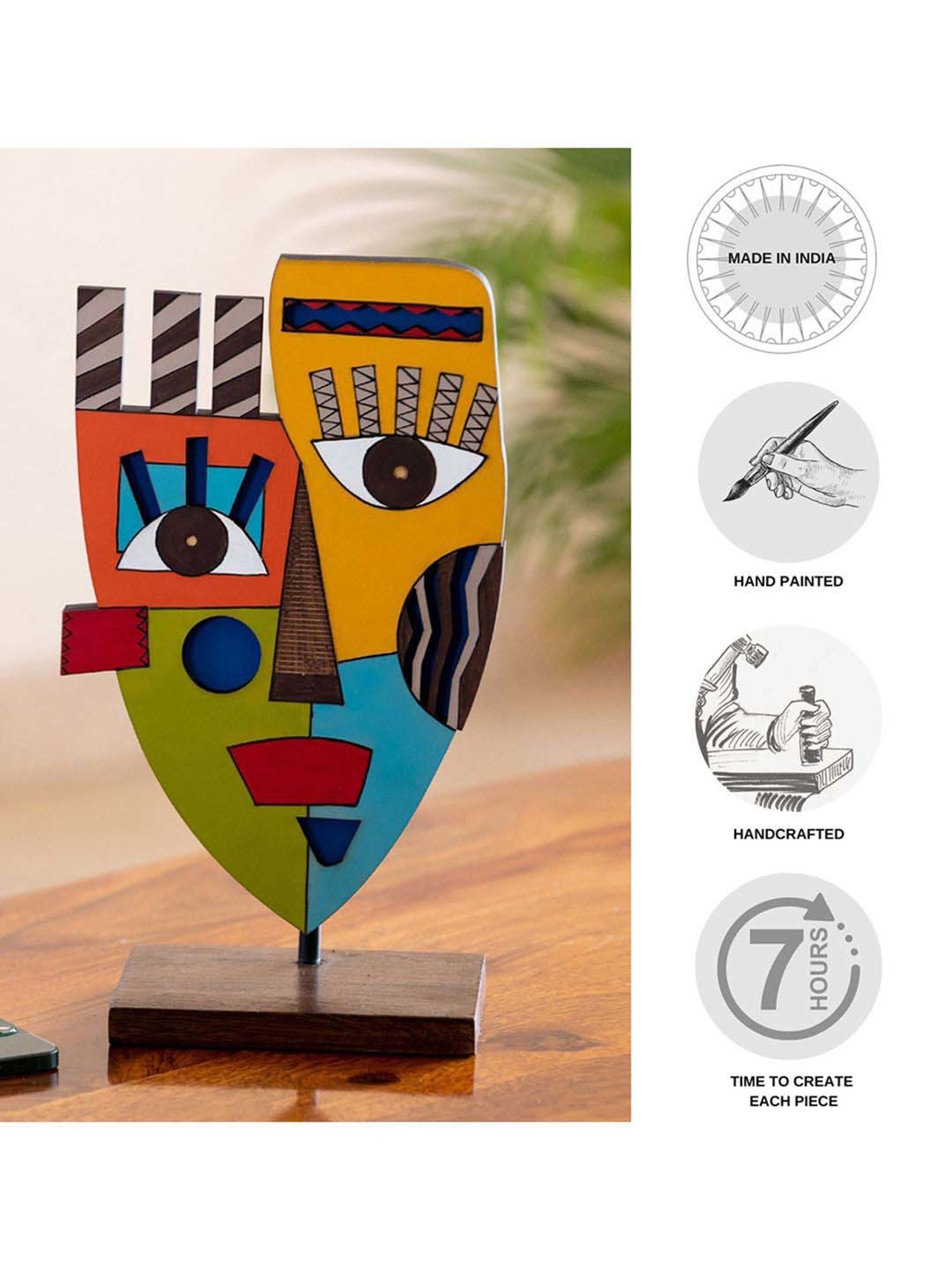 ExclusiveLane Multicolor Pinewood Tribal African Mask Decorative Sculpture