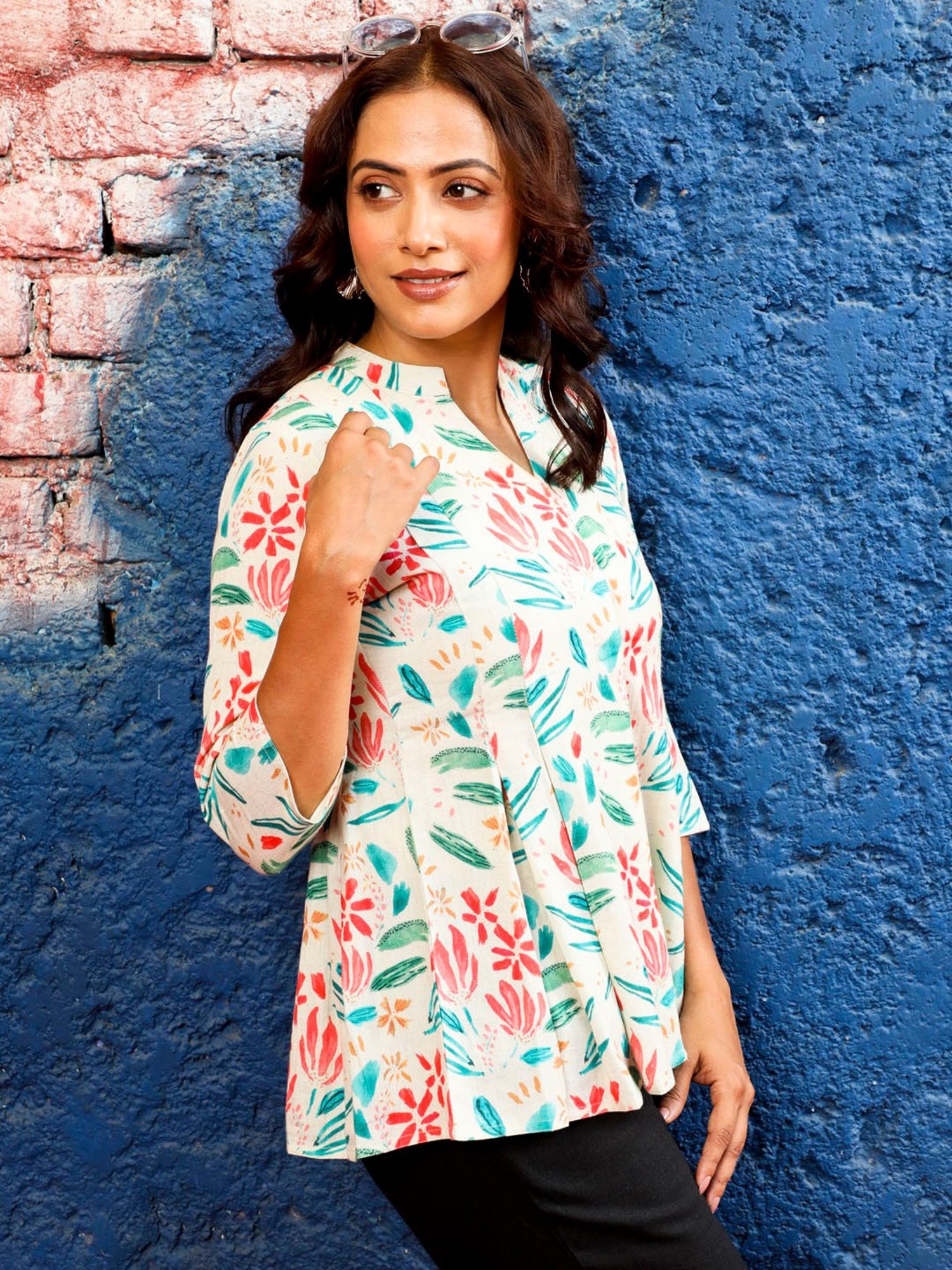 Jaipur Kurti Beige Cotton Printed Top