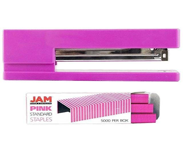 JAM PAPER Office & Desk Sets - 1 Stapler & 1 Pack of Staples - Pink - 2/Pack