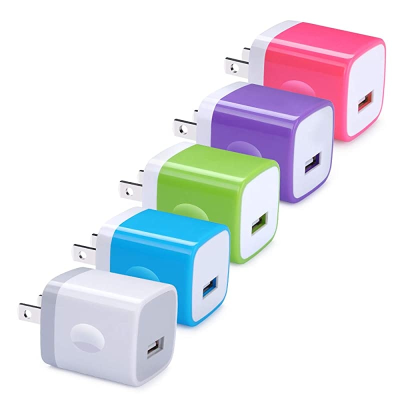 Single Port Charging Block  USB Adapter Cube 5 Pack Phone Charger Wall Plug USB Power Box Compatible iPhone Xs 8 7 6S Samsung S10e S9+ S8 S7 S6 Edge Note 8 LG G8 Thinq G7 G6 G5 V30 Moto G6