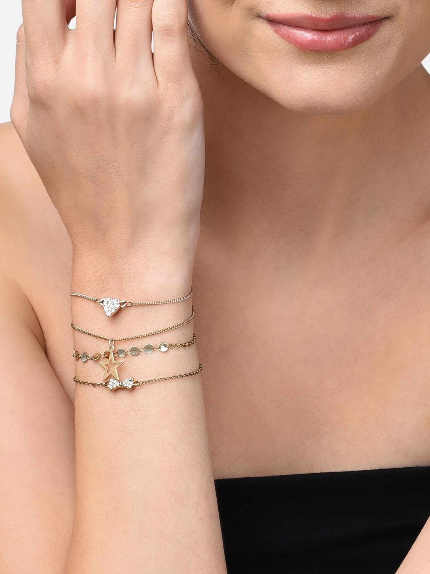 Zaveri Pearls Set Of 4 Gold & Rose Gold Contemporary Bracelets-ZPFK10543