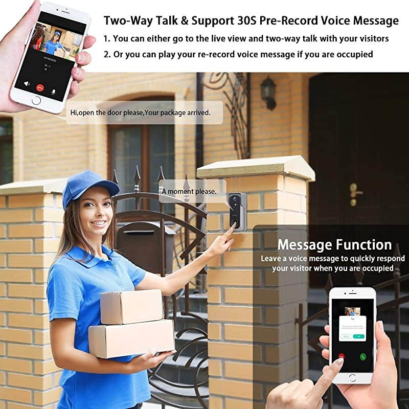 Doorbell Camera Video Doorbell Waterproof1080P HD32GB Micro SD CardNight VisionTwoWay Audio160&deg;Wide AngelPIR Motion Detection for iOS amp Android  J1