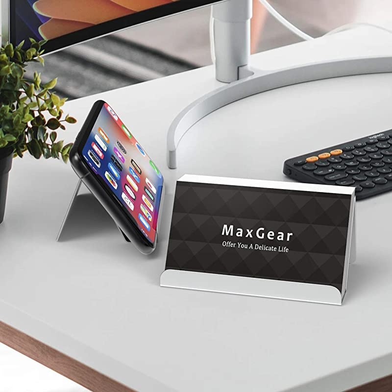 Business Card Holder for Desk Business Card Display Holders Metal Business Cards Stand Desktop Name Card Organizer Capacity 50 Cards 3 Pack Black Brushed Stainless Steel