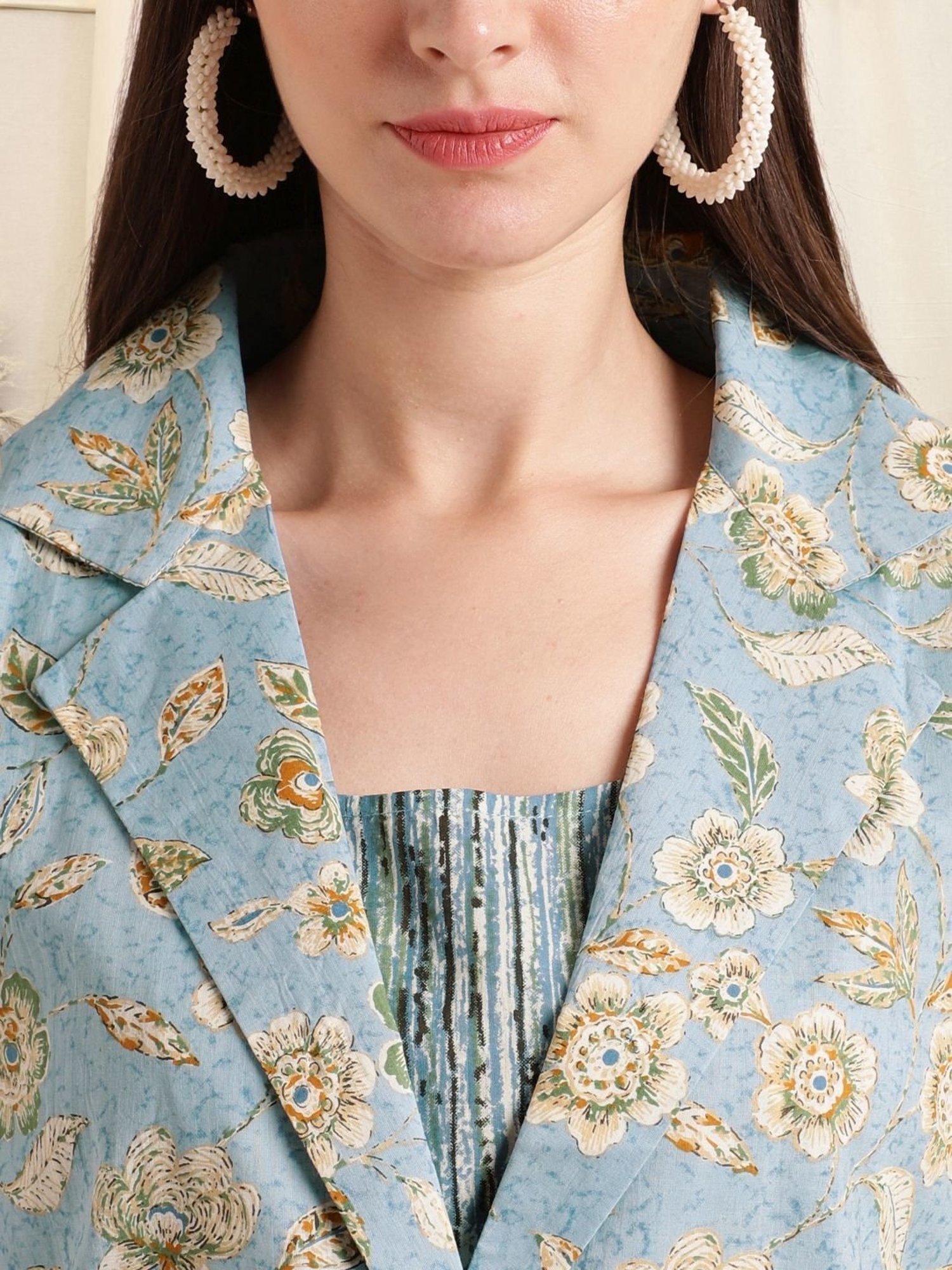 MIRCHI FASHION Sky Blue Cotton Printed Top Pant Set With Jacket