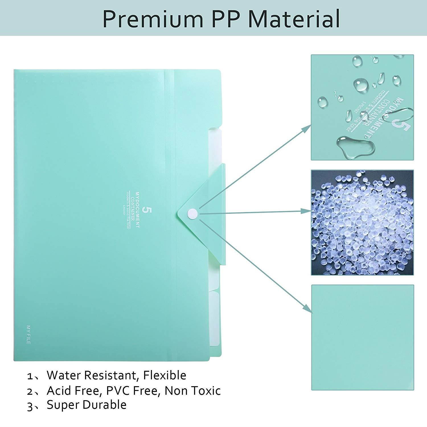 Skydue PP Expanding File Folder Accordion Documents Letters Organizer, 5 Pockets, A4 Size (Light Blue)