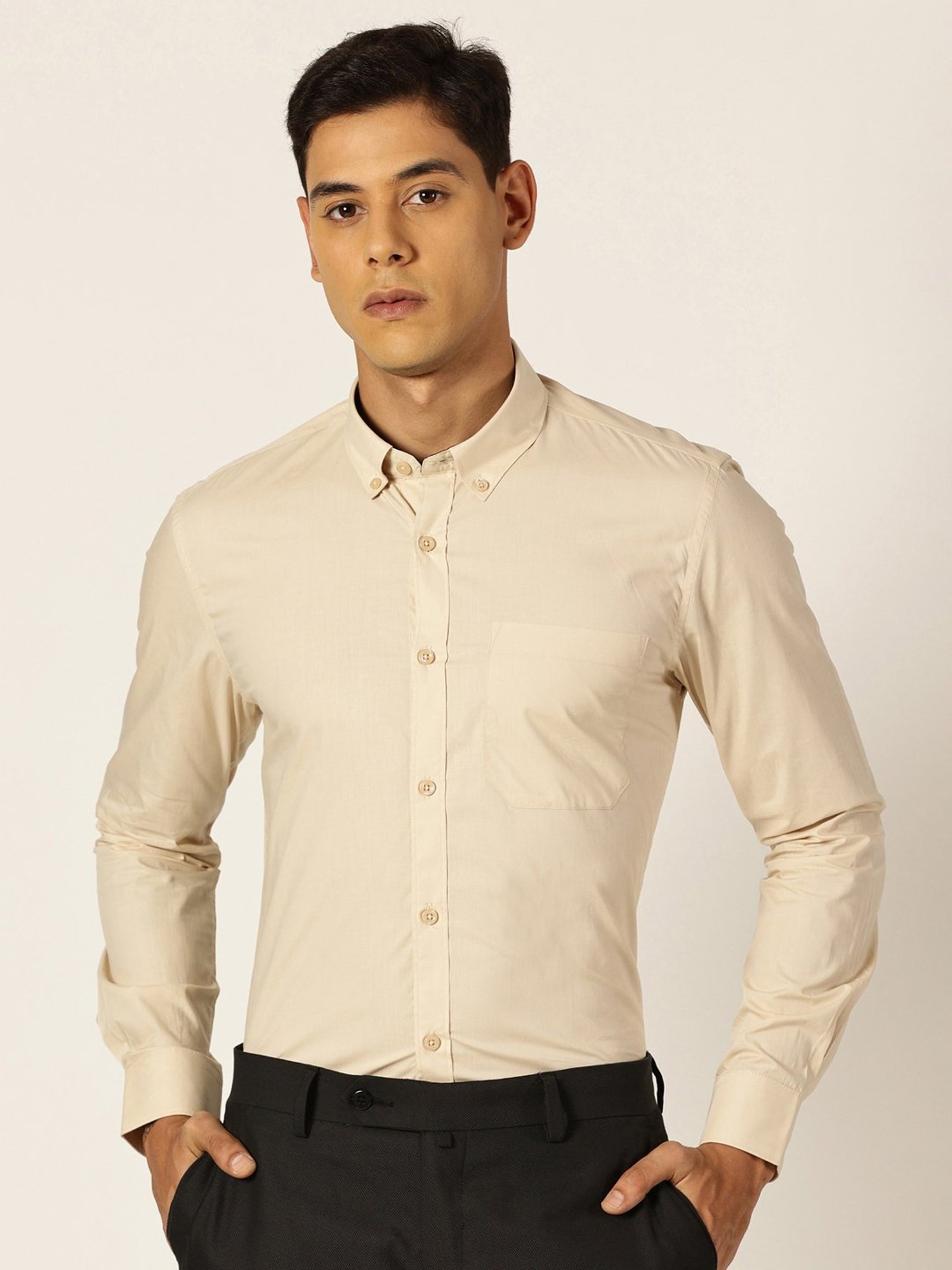 Thomas Scott Beige Smart Fit Cotton Shirt